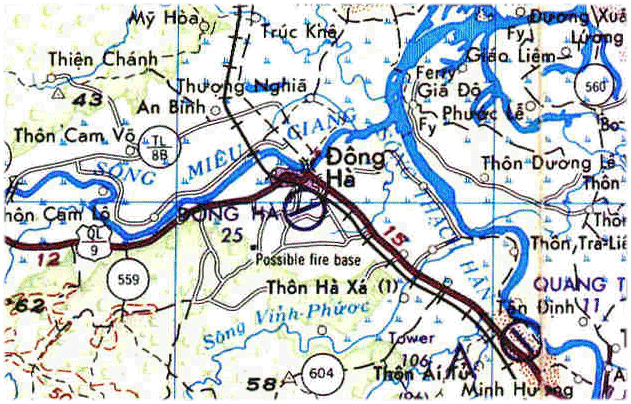 Map of the Dong Ha area where John was killed